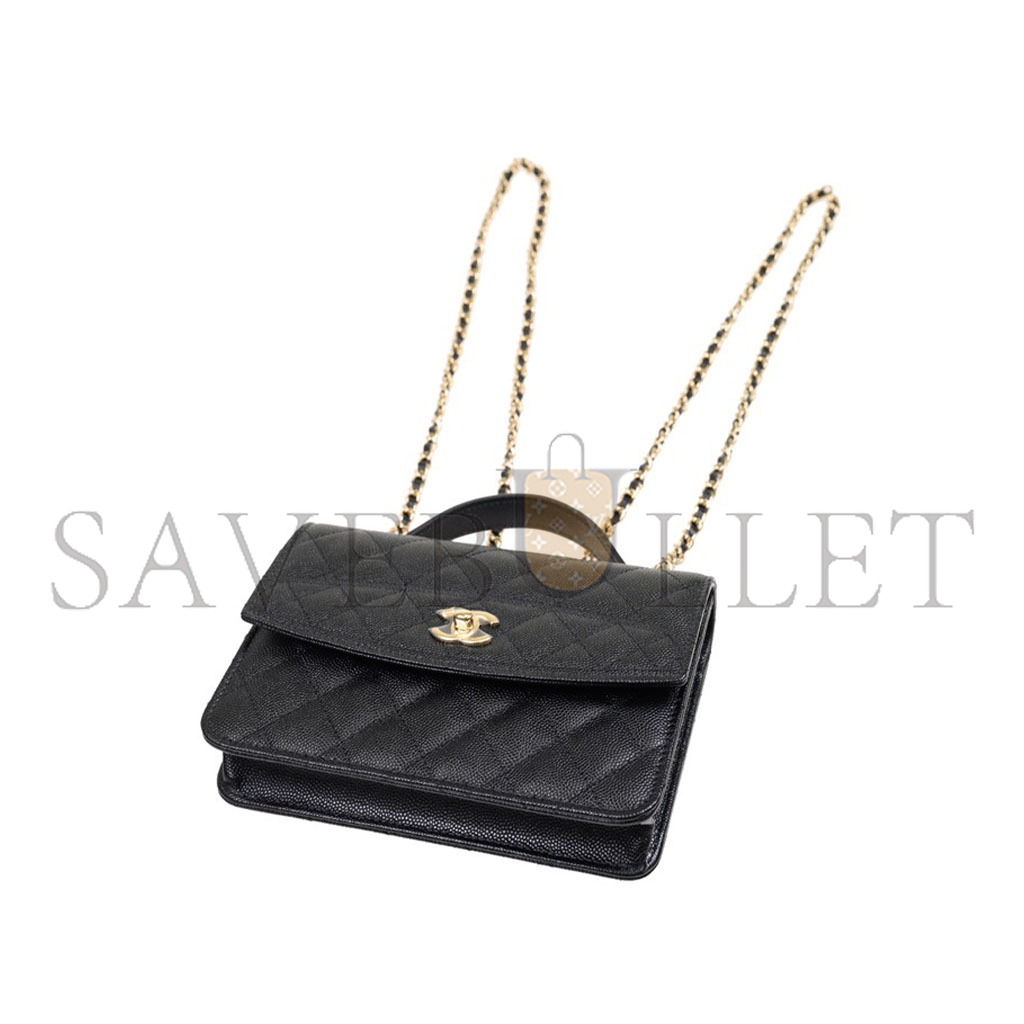 CHANEL HANDHELD MESSENGER BACKPACK BLACK GOLD BUCKLE AP4406 (18*14*3cm)